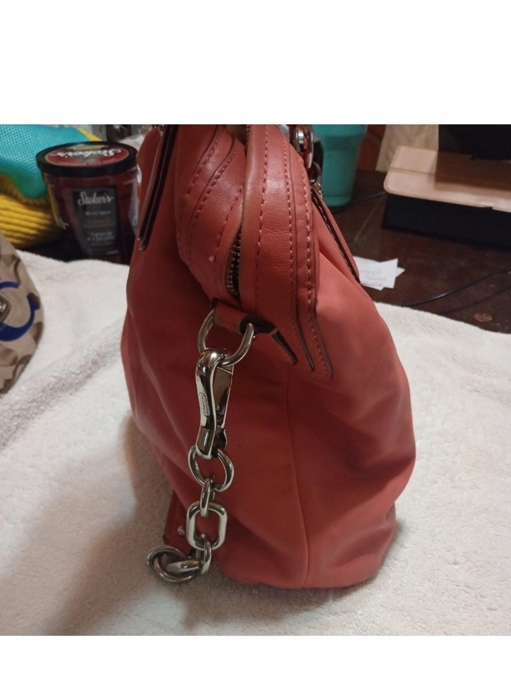 Coach Pebbled Leather Satchel in Coral Pink - Picture 4 of 9